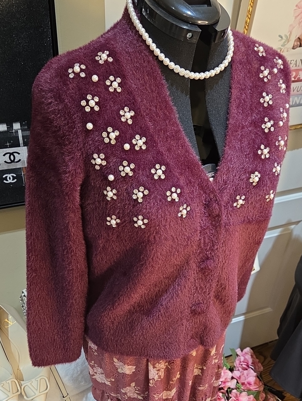 Nwt XL L Cyrus Embellished Fuzzy Cardigan Jacket/Sweater Purple